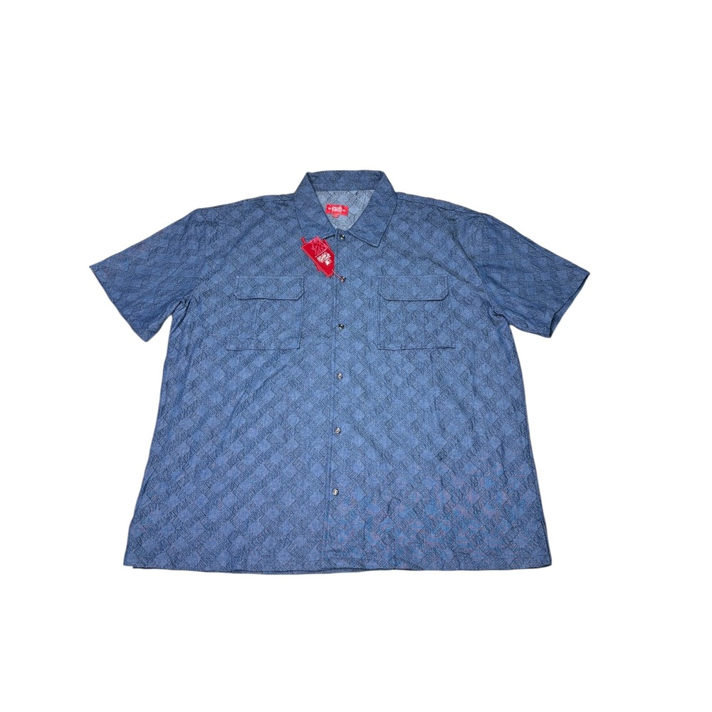NWT Stacy Adams Mens Blue Geometric Print Short Sleeve Button Up Shirt Size 4X